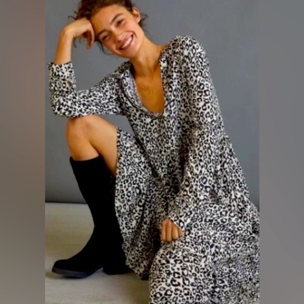 Mare Mare x Anthropologie Leopard Print Long Sleeve Maxi dress